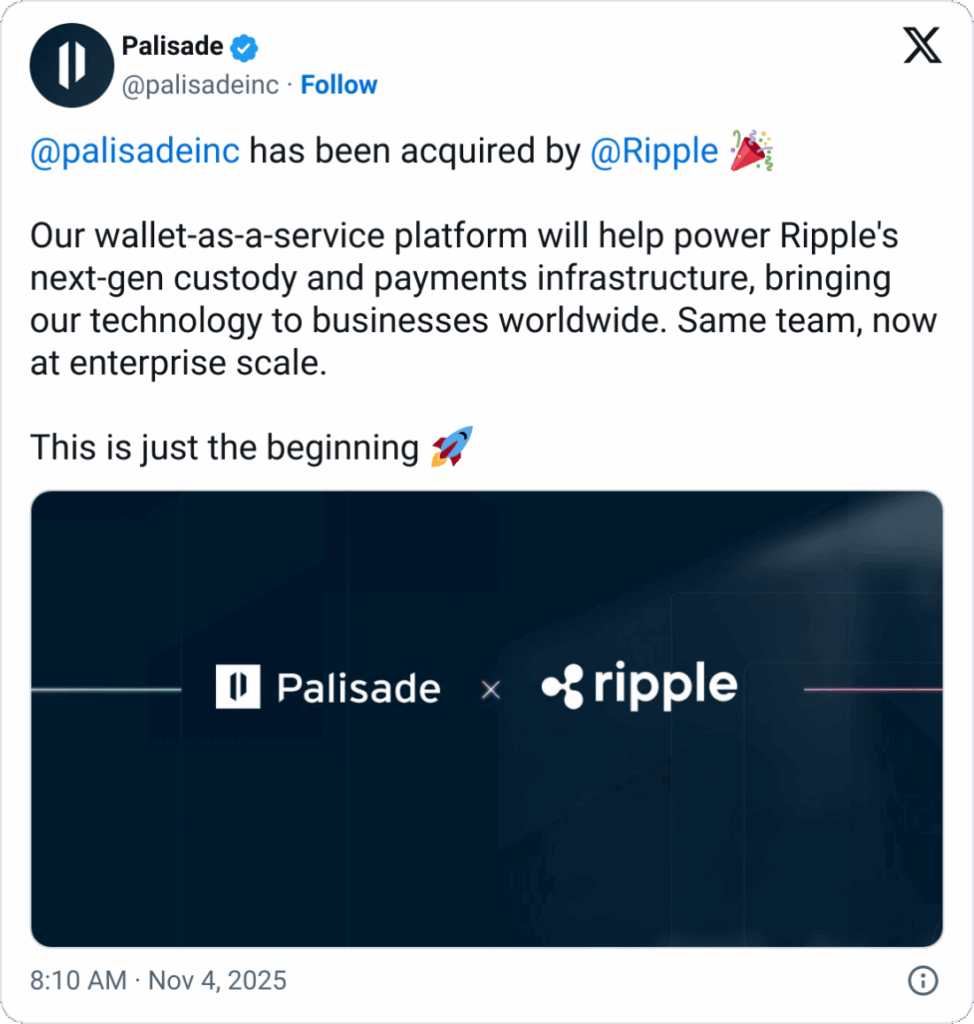Ripple Palisade inc overname